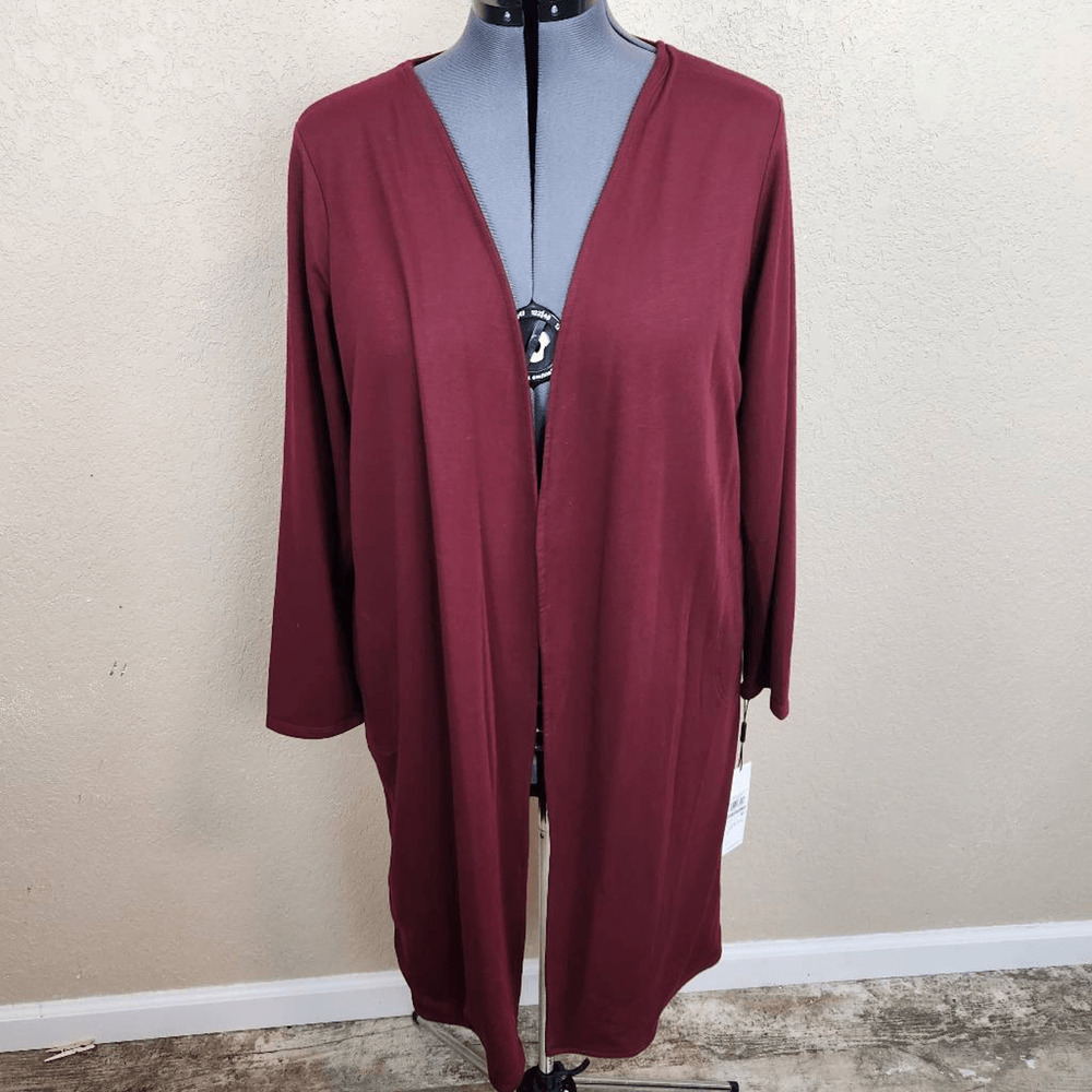 CALVIN KLEIN Burgundy Stretch Knit Open Front Cardigan 1X (7179)
